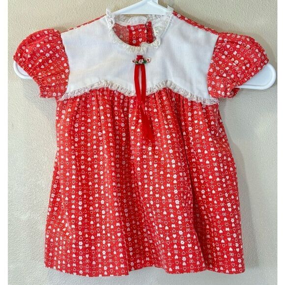 Vintage Toddle Time by JcPenny Toddler Girl’s Holiday Red & White Frilly Dress - Picture 1 of 8